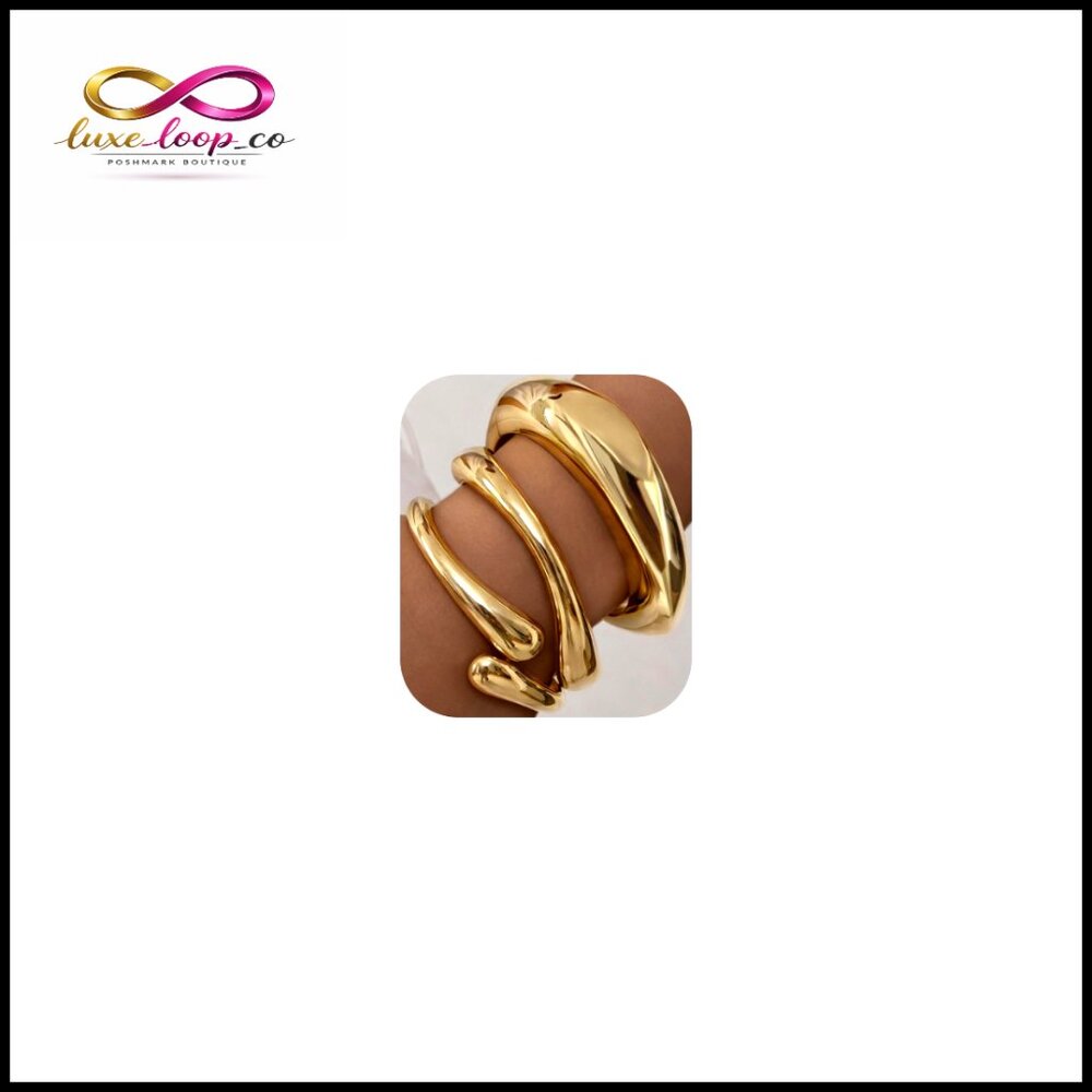 Chunky Statement Bangle Bracelets Stack Gold Plat… - image 1